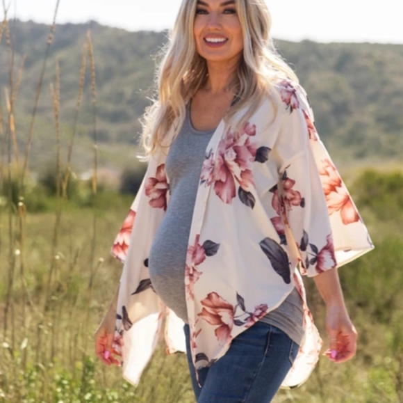 Pinkblush Tops - Pinkblush Cream Floral Chiffon Maternity Kimono
